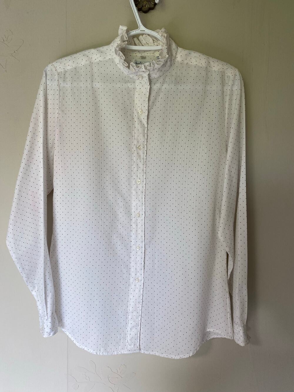 The Mad Shirter Danfra Vintage Micro Polka Dot Ruffle Neck Long Sleeve 10/12